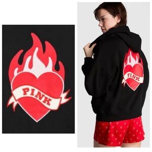 ♥️SALE♥️Victoria’s Secret PINK Campus Full Zip Hoodie *That’s Fire Flaming Heart